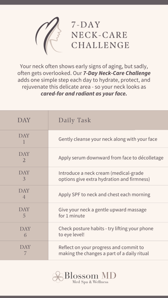 Don’t Forget the Neck: Skincare Tips to Prevent Wrinkles & Tech Neck 3 7-Day-Neck-Care-Challenge- Tech Neck. BlossomMD-San-Ramon