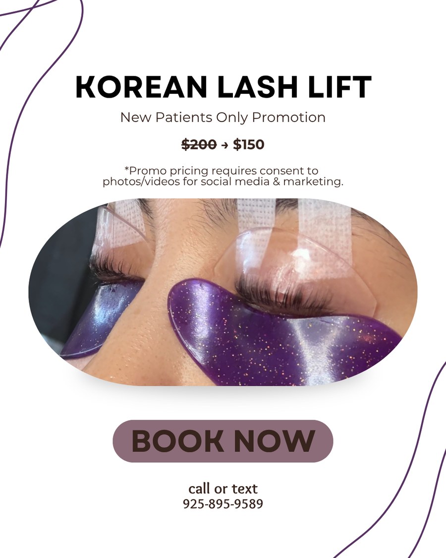 Korean Lash Lift offer at BlossomMD: $200, model discount, and 5-treatment loyalty card